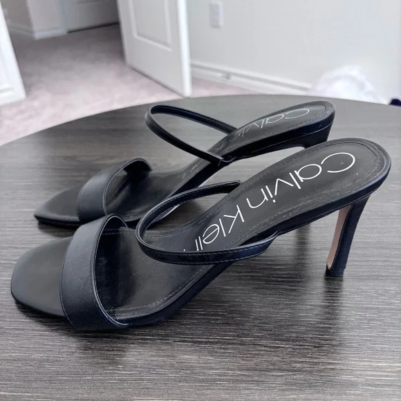 Calvin Klein Black Minimal Strappy Square-Toe Heels - Picture 4 of 6